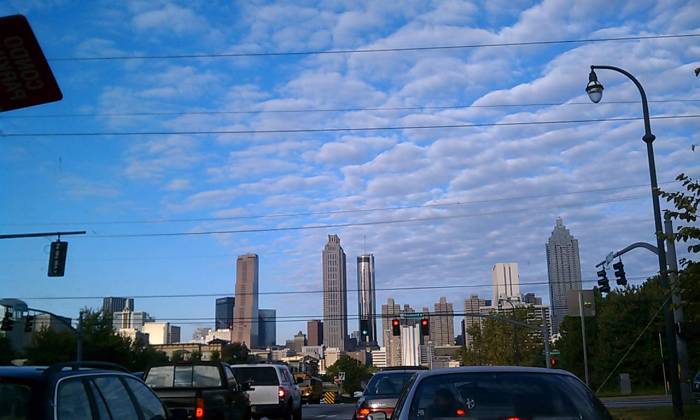 It's one of the prettiest angles of the city skyline but it's a lot of cars between me and my office.