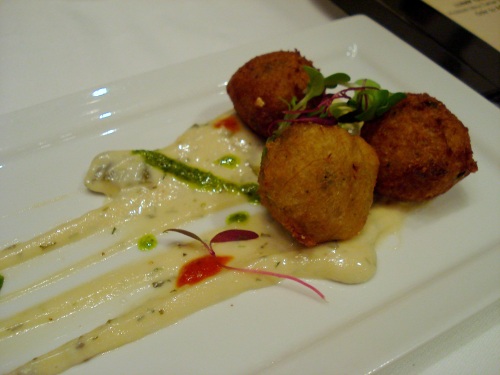 Lump Crab Hush Puppies with Pickled Okra Tartar Sauce