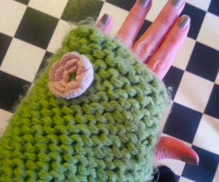 Well, warm, wooly fingerless mitts. Still, very close.