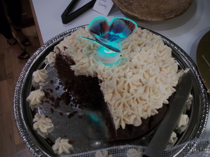 Laura and Paul's tasty Guinness chocolate cake with Bailey's Irish Cream Icing! (and holographic butterfly - Dana had an extra.)